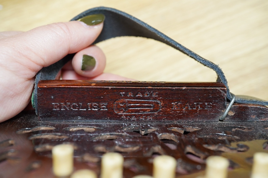 A mid-19th century Lachenal & Co., London mahogany concertina, in an hexagonal mahogany case. Condition - fair to good, the leatherwork on the bellows appears sound and strong.